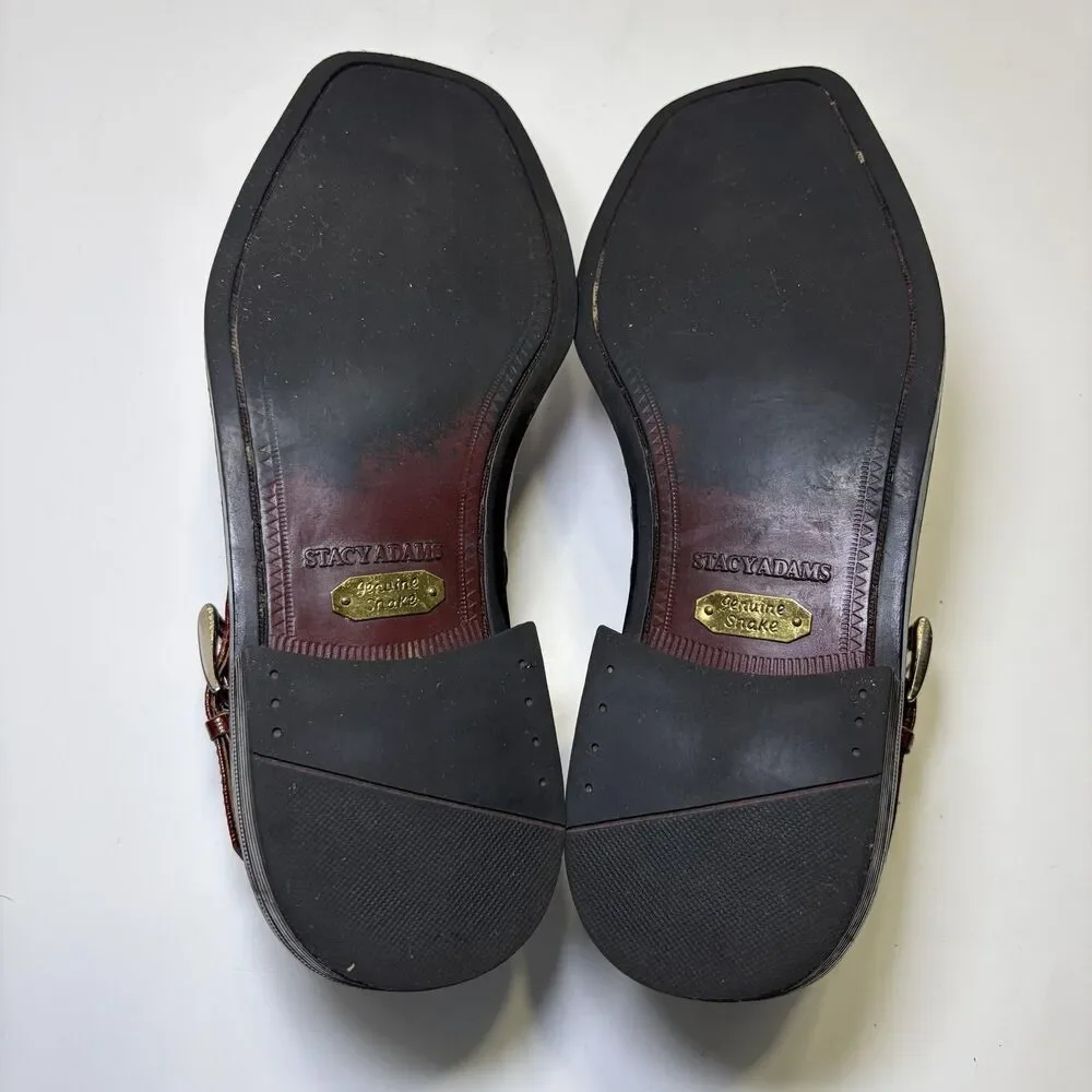 Stacy Adams Genuine Snake Shoes Men's Size 8 Brown Leather Monk Strap Dress